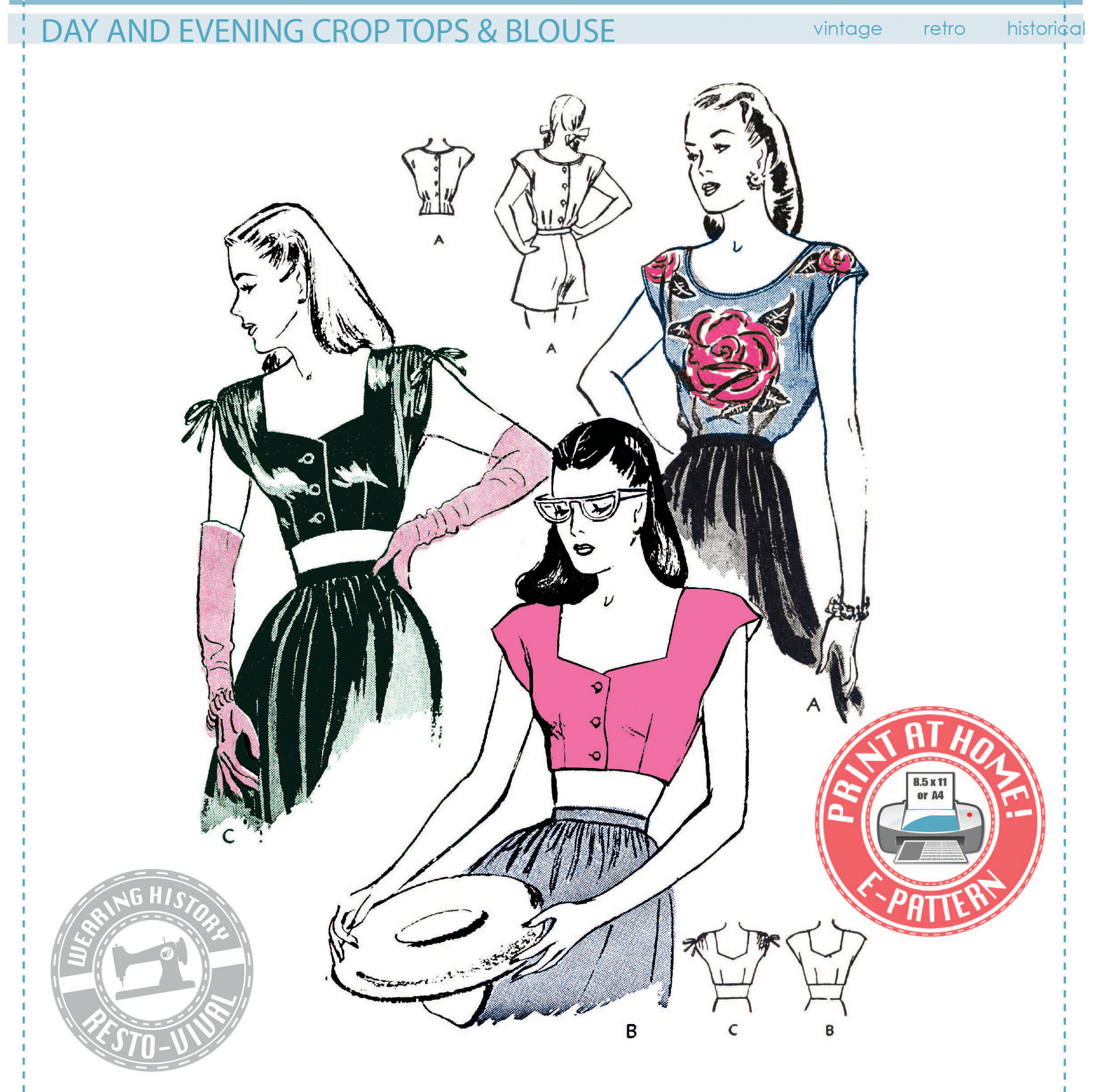 Pattern Hack:  Lana 1940s Crop Tops- Use Ties and Taping To Keep a Low Neckline On Your Shoulders