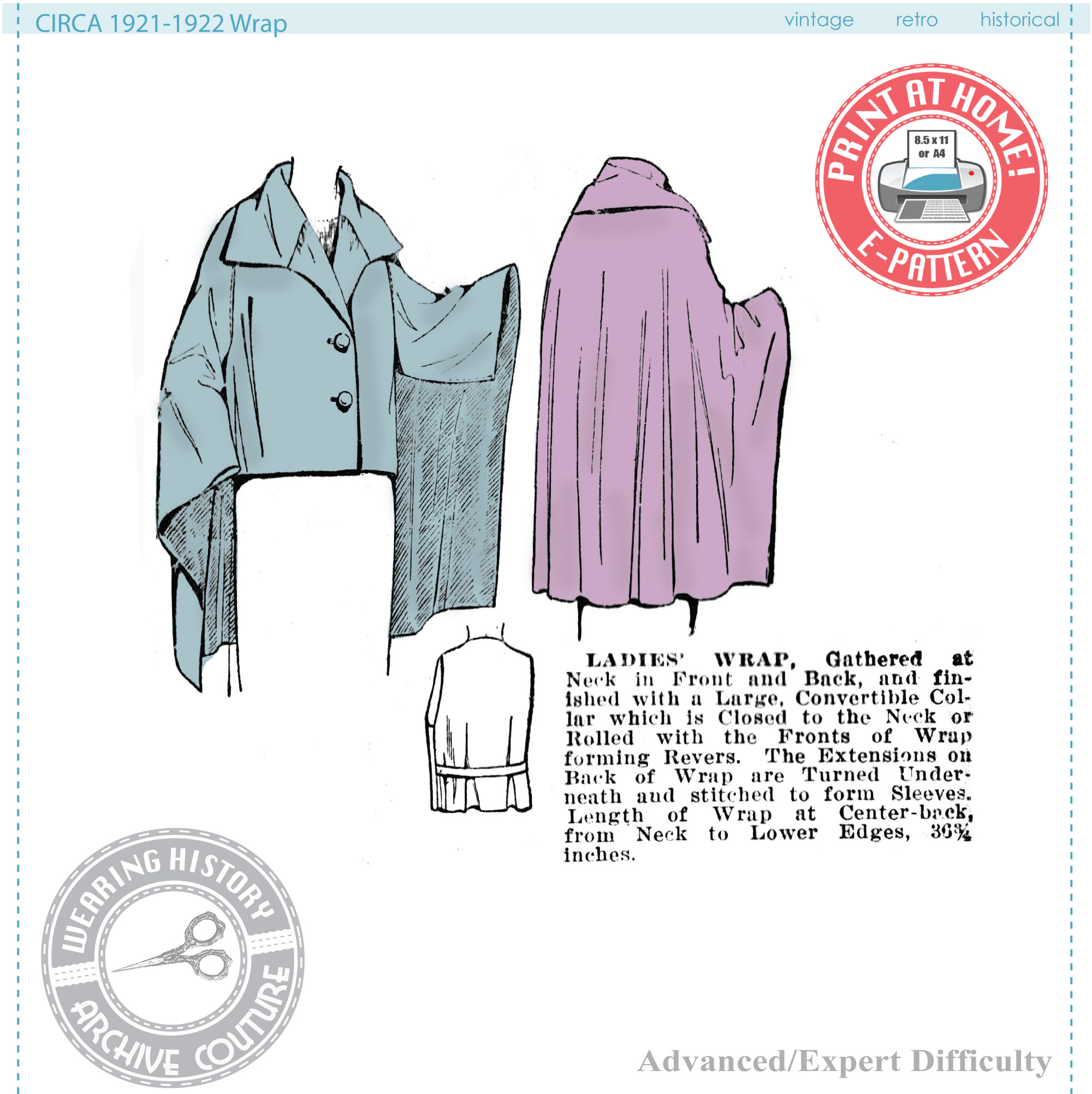 AC133- Ladies Wrap Pattern- Circa 1921-1922