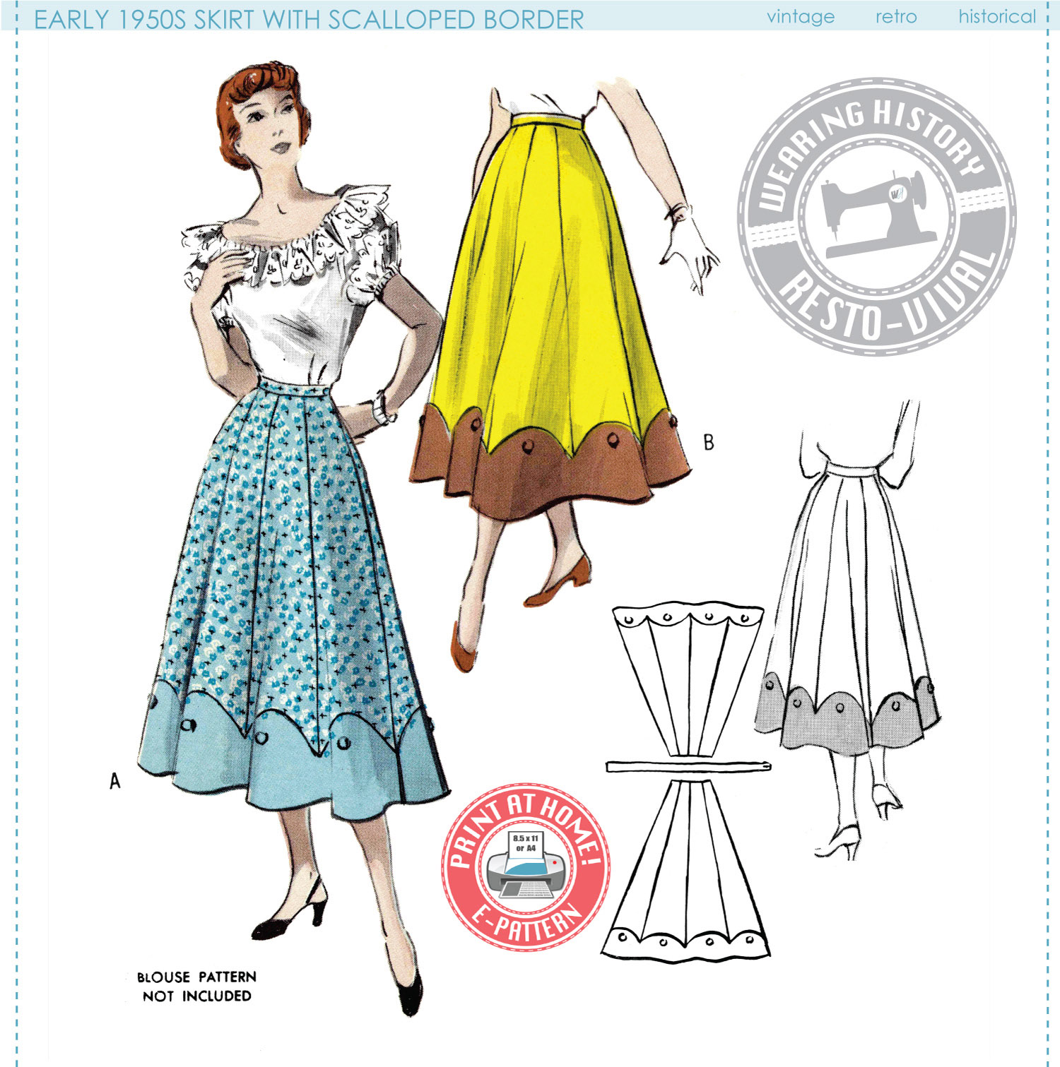 New Pattern- R160 1950s Skirt with Scalloped Detailing